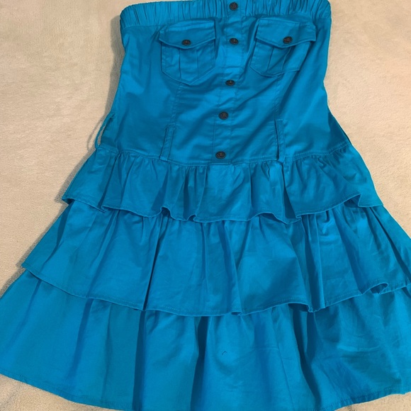 Body Central Blue Mini Sleeveless Tube Fit Pockets Cute Summer Dress size M 1032 - Picture 9 of 11